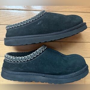 UGG Black Suede Slip-Ons with Patterned Trim